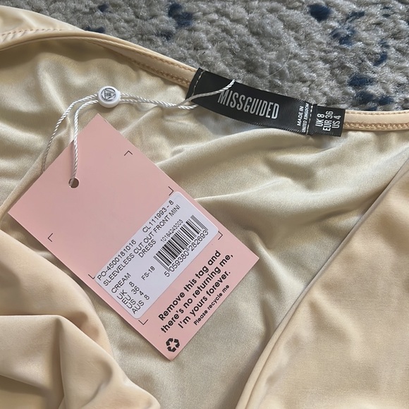 Missguided Cream Slinky Sleeveless Cut Out Mini Dress US Size 4 - Picture 2 of 2